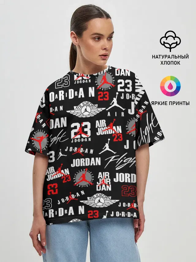 Женская футболка оверсайз с принтом «НБА — MICHAEL JORDAN LOGOBOMBING»