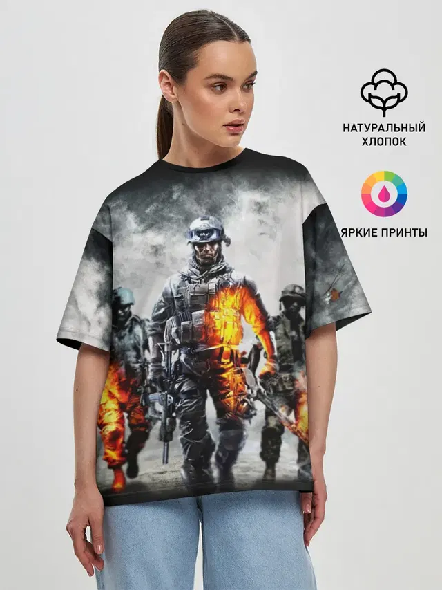 Женская футболка оверсайз с принтом «BATTLEFIELD — Батлфилд»