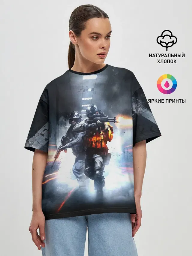 Женская футболка оверсайз с принтом «BATTLEFIELD»