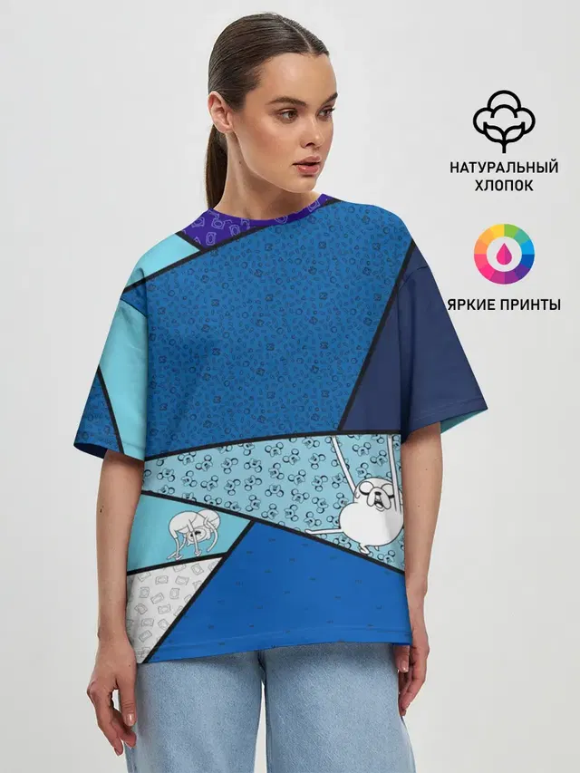 Женская футболка оверсайз с принтом «Время приключений — Finn&Jake. Geometric»