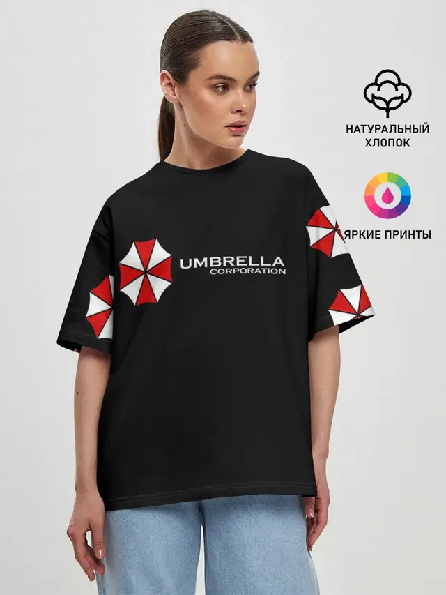 Женская футболка оверсайз с принтом «Корпорация Umbrella — Umbrella Corporation»