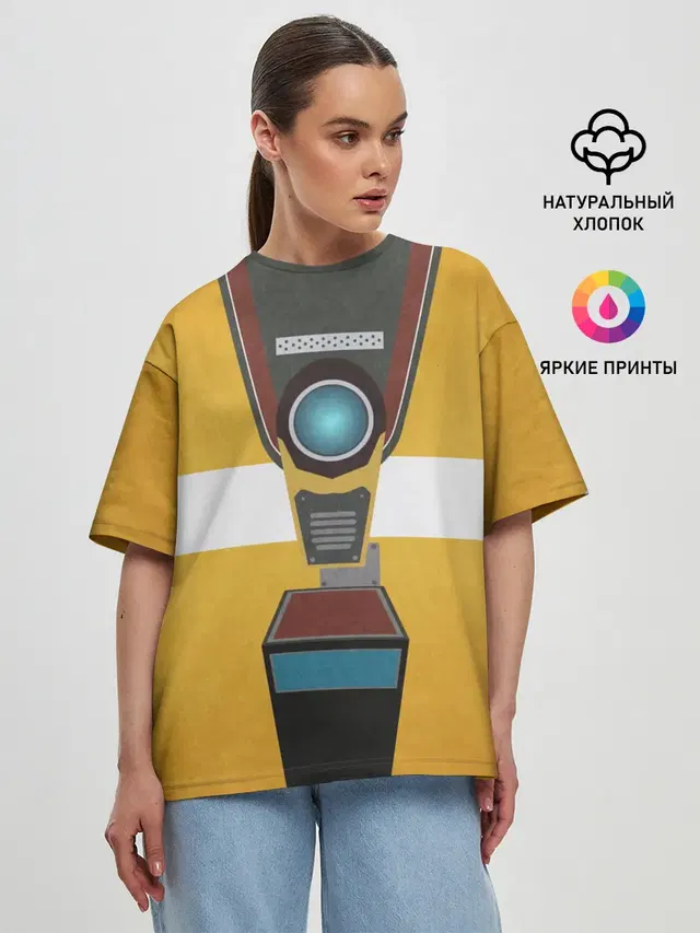 Женская футболка оверсайз с принтом «Borderlands — CL4P-TP»