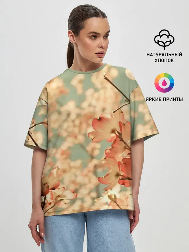 Женская футболка оверсайз с принтом «Цветы — Flowers»