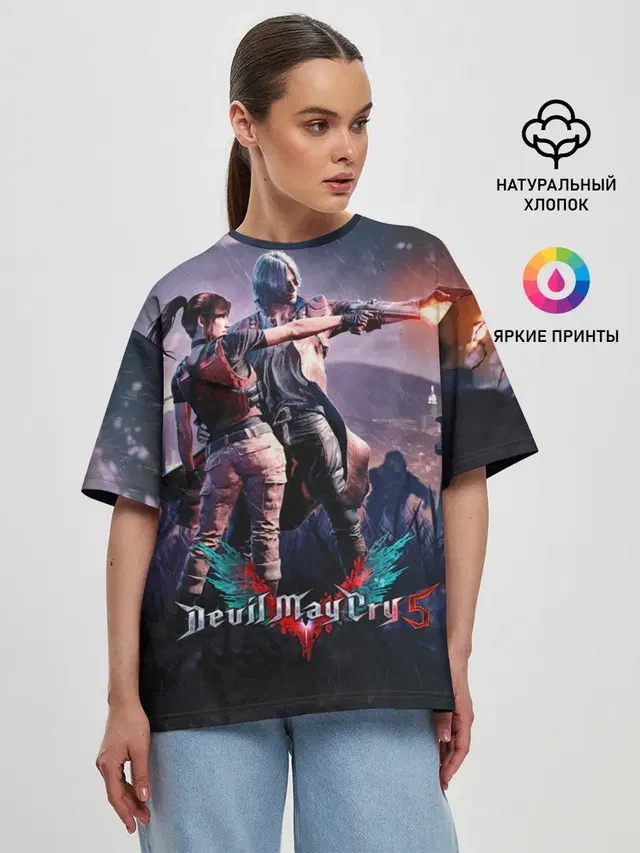 Женская футболка оверсайз с принтом «Devil May Cry — DMC art»