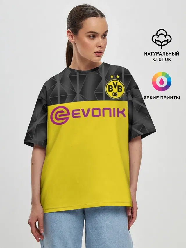 Женская футболка оверсайз с принтом «Borussia — Холанд home 19-20 UEFA»