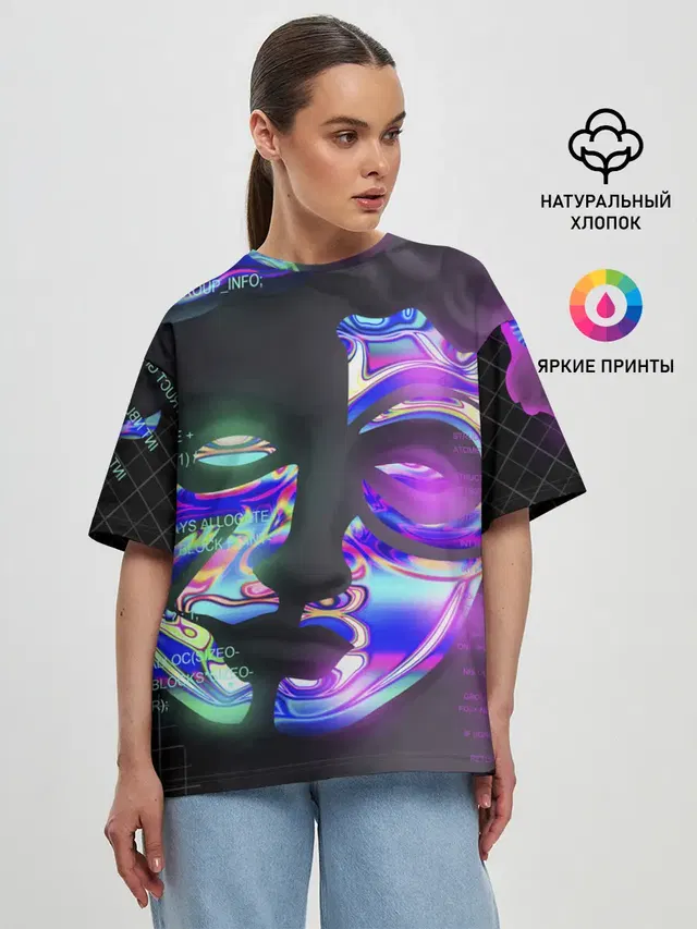 Женская футболка оверсайз с принтом «Vaporwave — Chrome Effect»