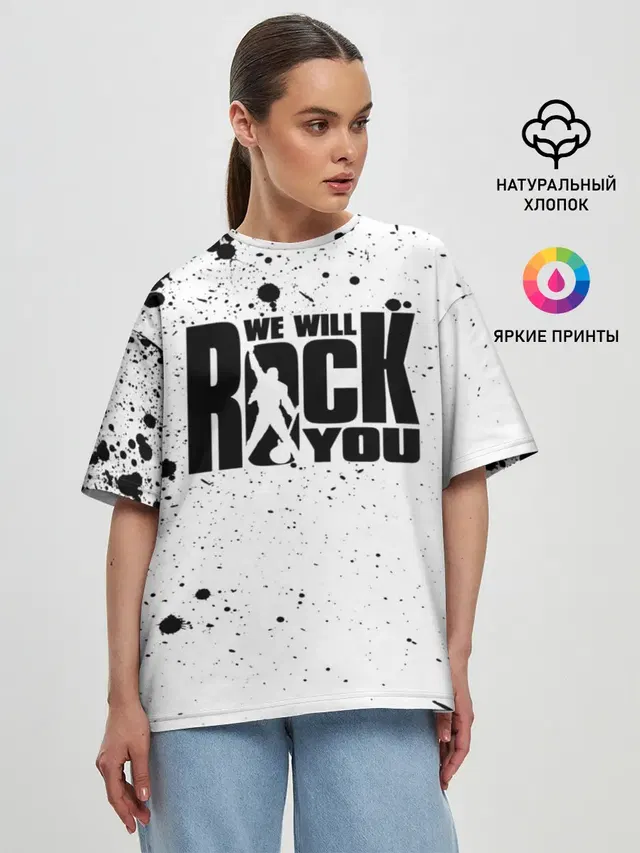 Женская футболка оверсайз с принтом «Queen — Queen - We Will Rock You»