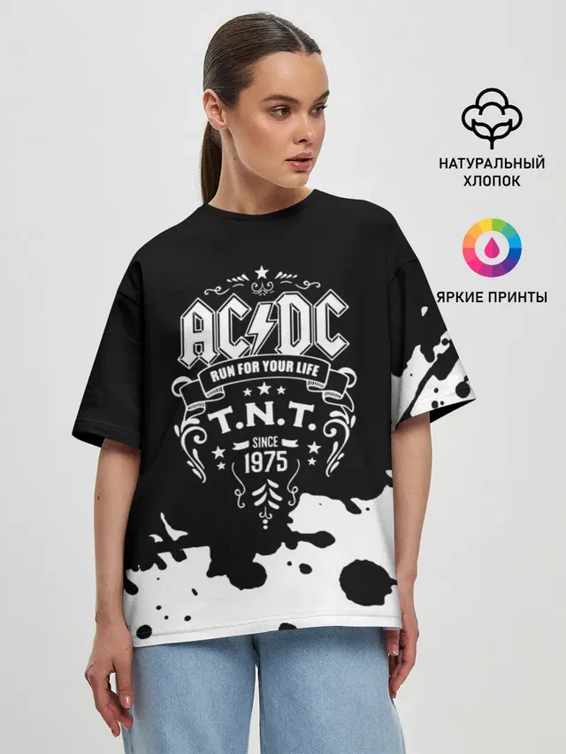 Женская футболка оверсайз с принтом «1975 — AC/DC T.N.T.»