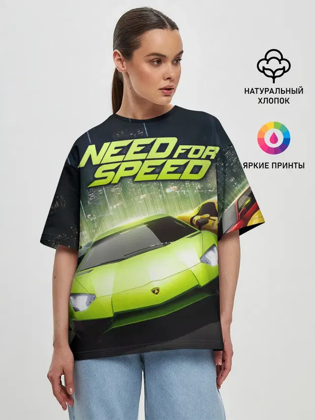 Женская футболка оверсайз с принтом «Lamborghini — Need for Speed»