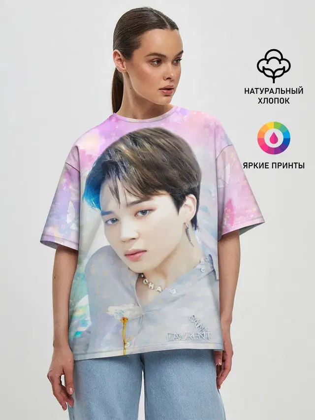 Женская футболка оверсайз с принтом «BTS — БТС 2020 Season Greeting Чимин»