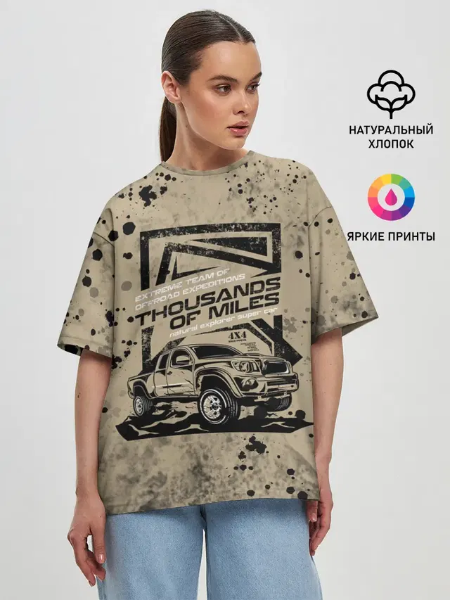 Женская футболка оверсайз с принтом «Разные автомобильные — OffRoad Team — Внедорожник»