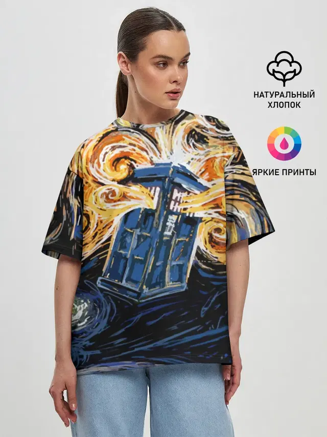 Женская футболка оверсайз с принтом «Van Gogh Tardis»
