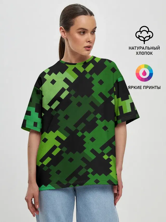 Женская футболка оверсайз с принтом «Тетрис и денди — Space Invaders»