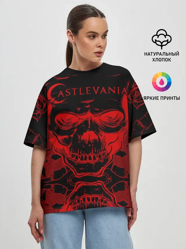 Женская футболка оверсайз с принтом «Castlevania — Castlevania red»