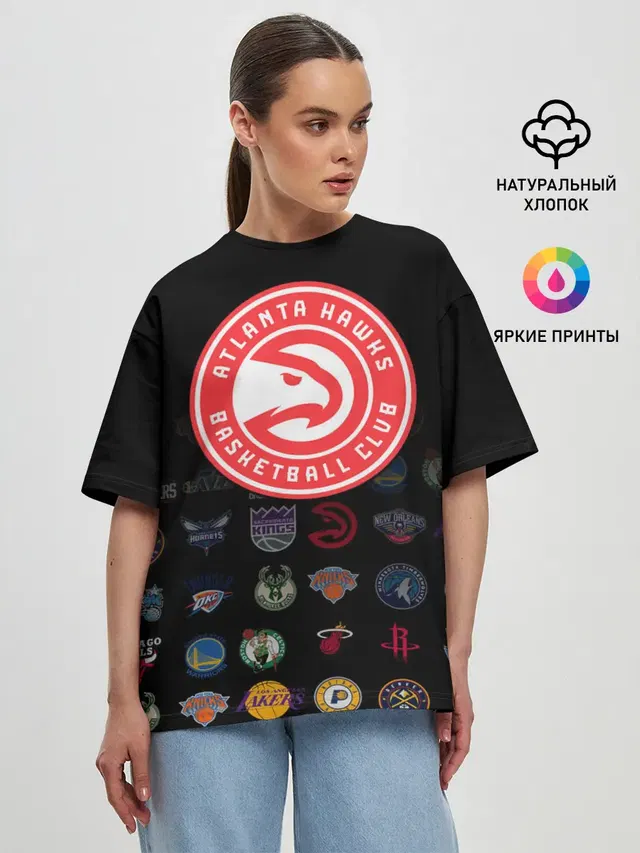 Женская футболка оверсайз с принтом «НБА — Atlanta Hawks»