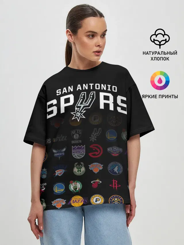 Женская футболка оверсайз с принтом «НБА — San Antonio Spurs»