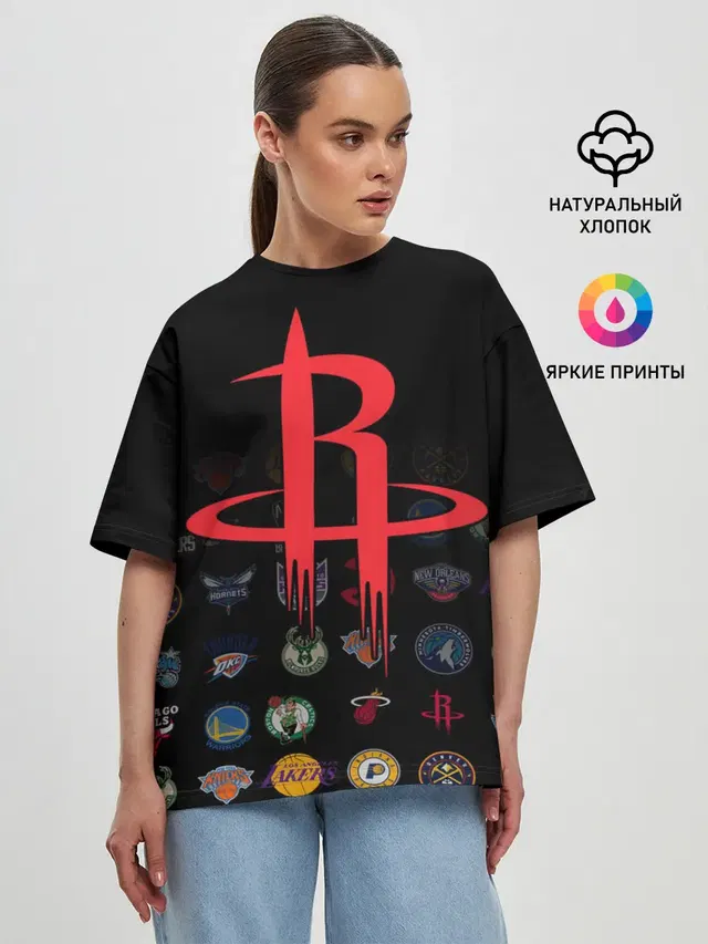Женская футболка оверсайз с принтом «НБА — Houston Rockets»