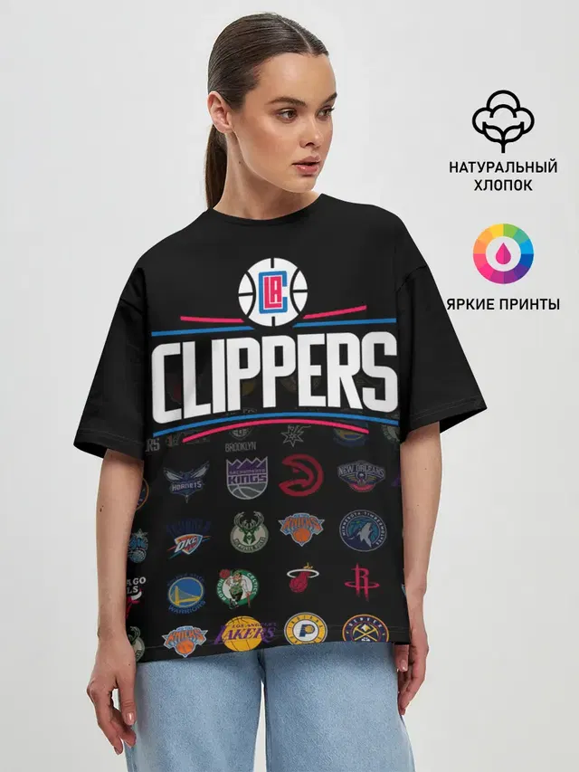 Женская футболка оверсайз с принтом «НБА — Los Angeles Clippers»