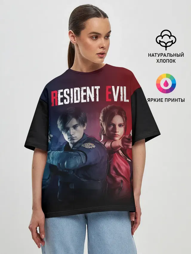 Женская футболка оверсайз с принтом «Leon Kennedy — Resident Evil 2»