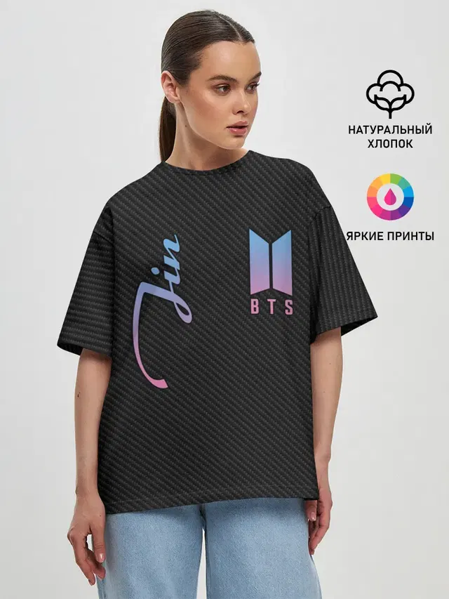 Женская футболка оверсайз с принтом «BTS — BTS Jin»