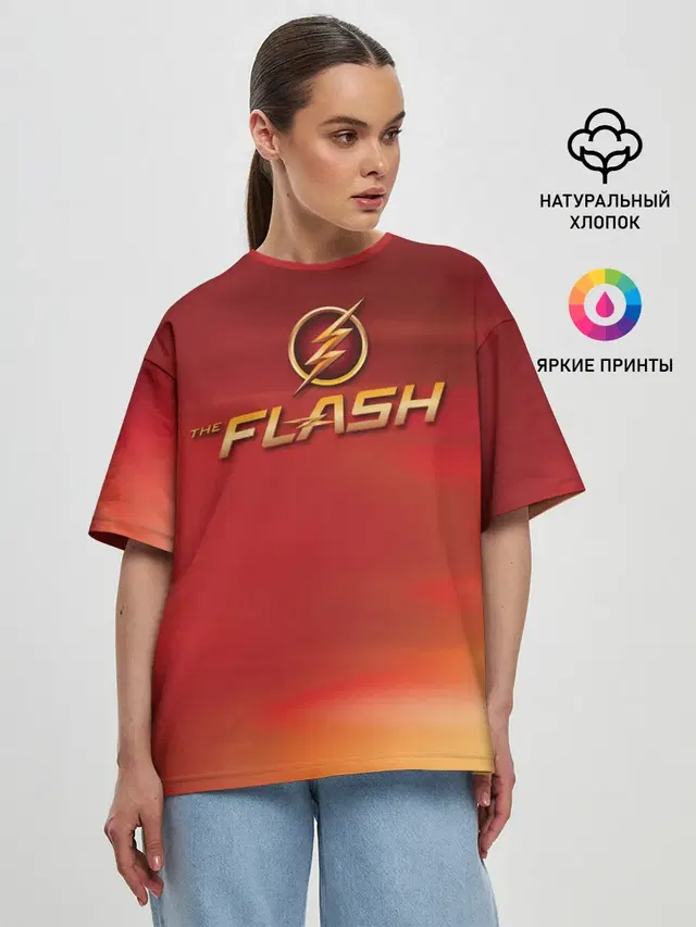 Женская футболка оверсайз с принтом «Флэш — The Flash Logo Pattern»