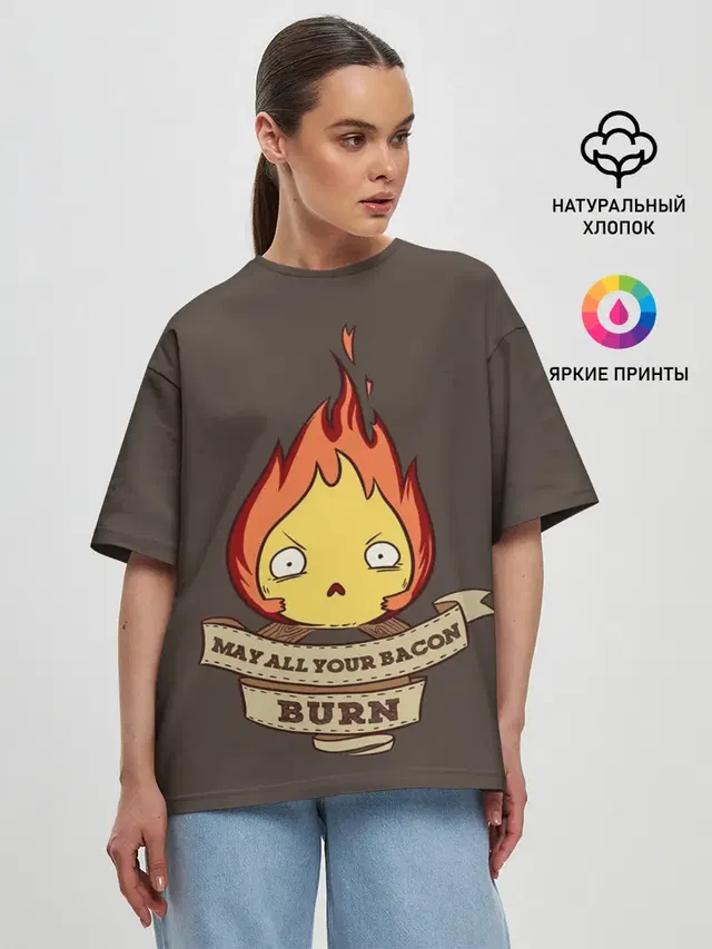 Женская футболка оверсайз с принтом «Ходячий замок — Burn emotion»