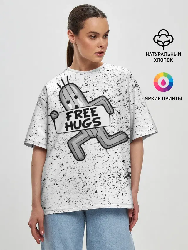 Женская футболка оверсайз с принтом «Final Fantasy — FREE HUGS»