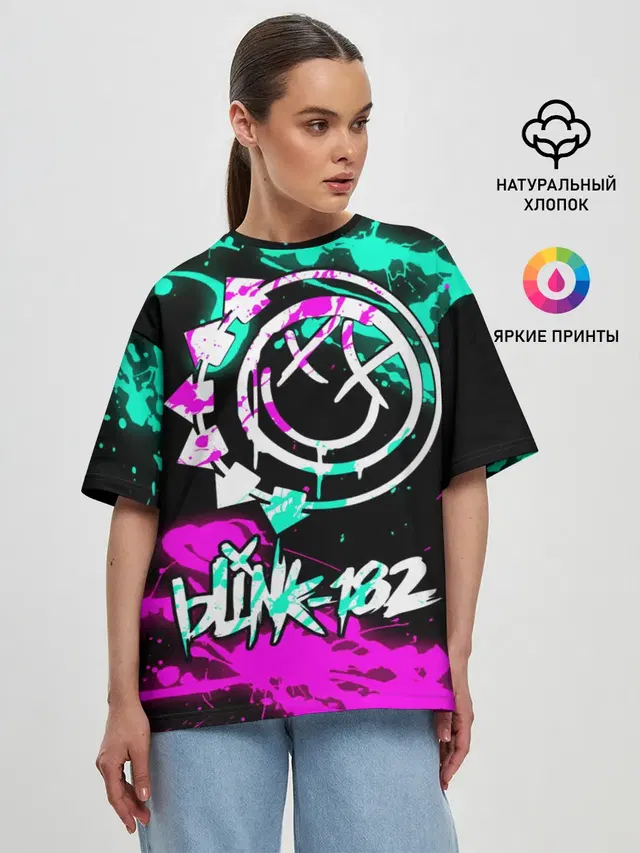 Женская футболка оверсайз с принтом «Blink 182»