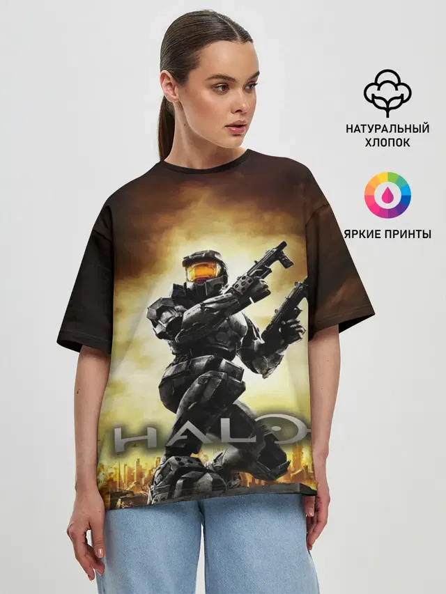 Женская футболка оверсайз с принтом «Halo Infinite»