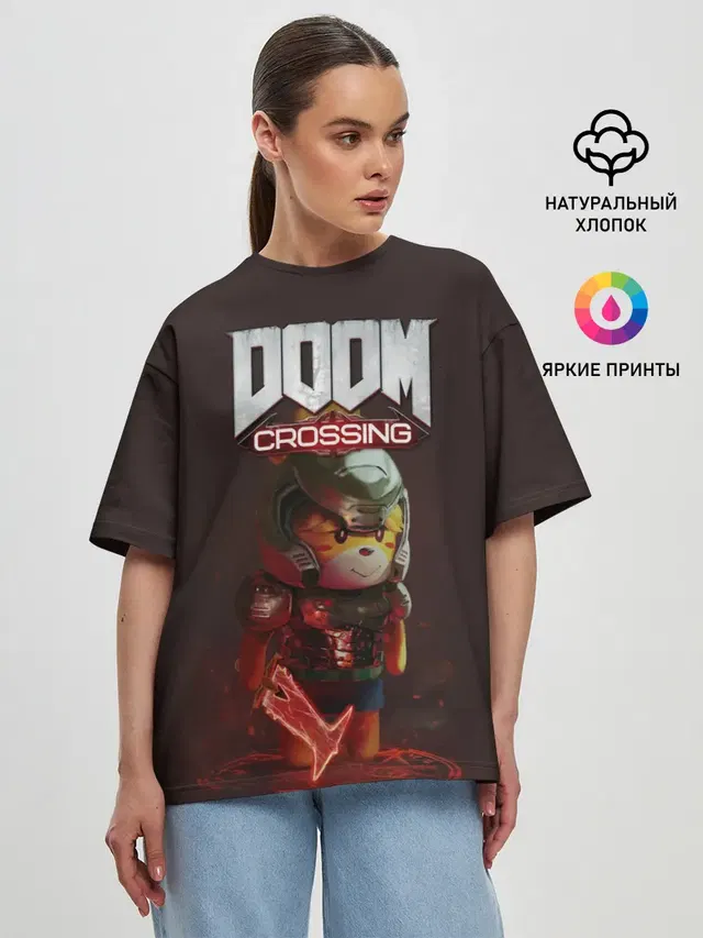Женская футболка оверсайз с принтом «Animal Crossing — Doom Crossing»