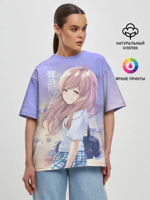 Женская футболка оверсайз с принтом «Форма голоса — Silent Voice»