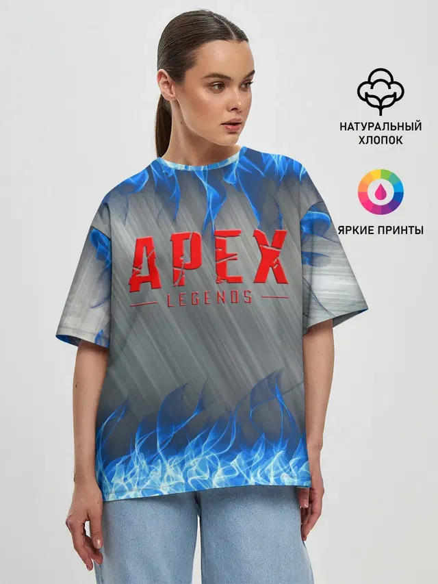 Женская футболка оверсайз с принтом «Blue fire»