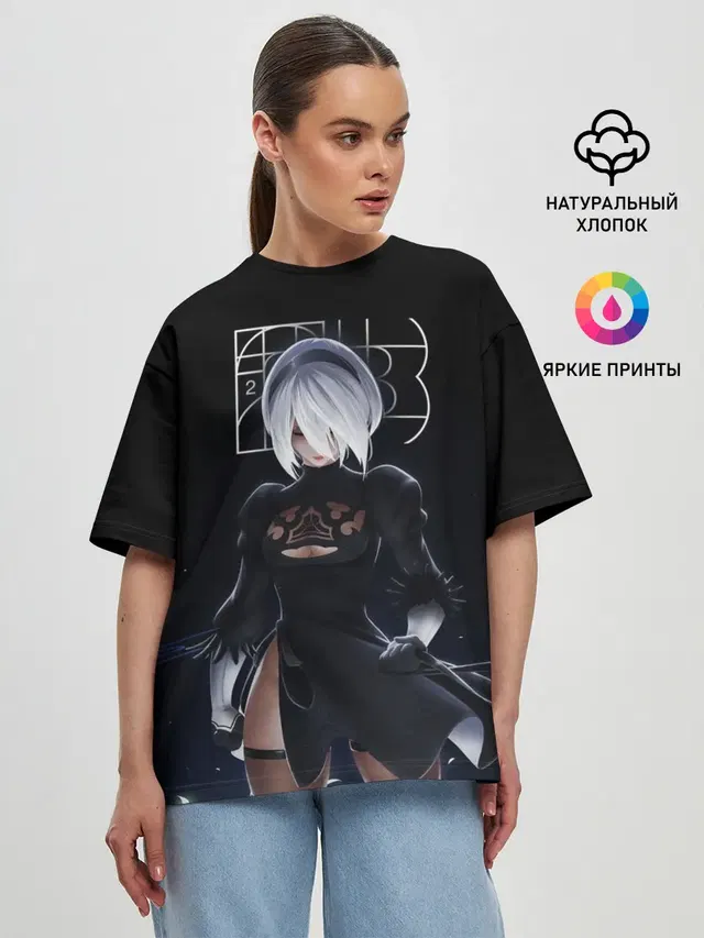 Женская футболка оверсайз с принтом «Nier — 2B»