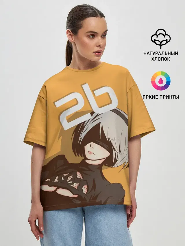 Женская футболка оверсайз с принтом «Nier — 2b»