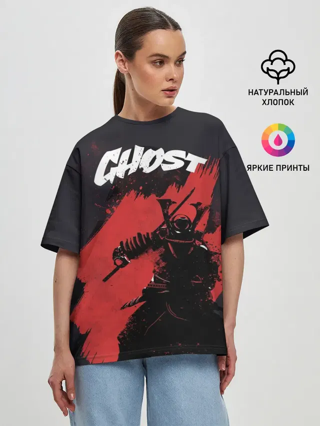 Женская футболка оверсайз с принтом «Ghost of Tsushima — Ghost»