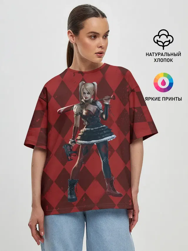 Женская футболка оверсайз с принтом «Batman Arkham Knight — Harley Quinn»
