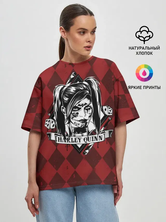 Женская футболка оверсайз с принтом «Batman Arkham Knight — Harley Quinn»