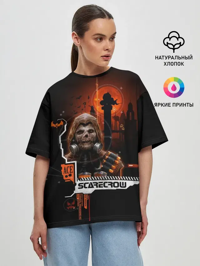 Женская футболка оверсайз с принтом «Batman Arkham Knight — Scarecrow»