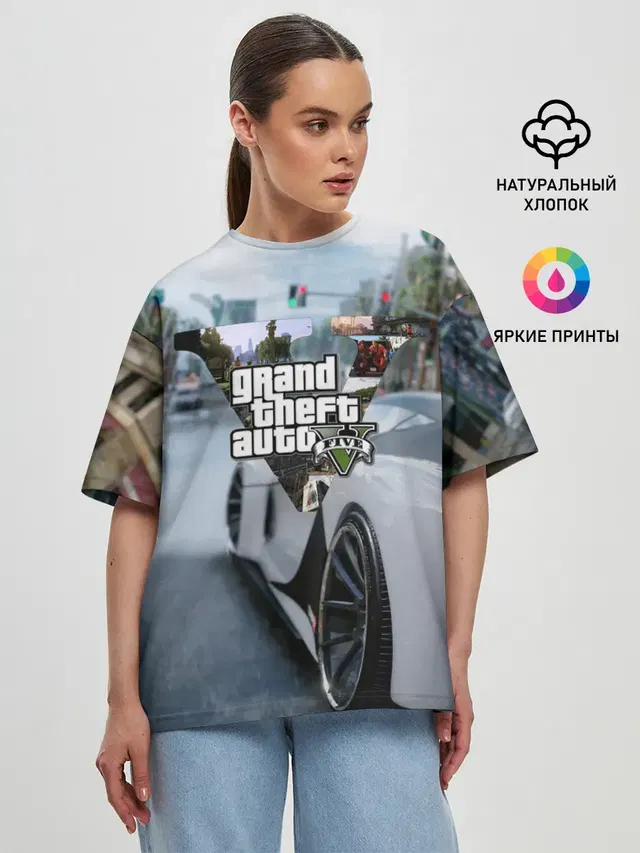 Женская футболка оверсайз с принтом «GTA»