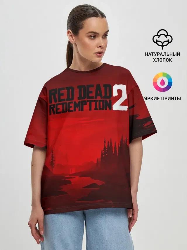 Женская футболка оверсайз с принтом «River — Red Dead Redemption 2»