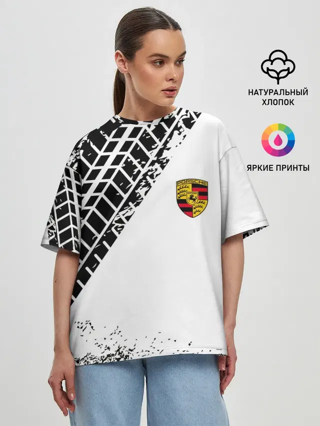 Женская футболка оверсайз с принтом «Porsche»