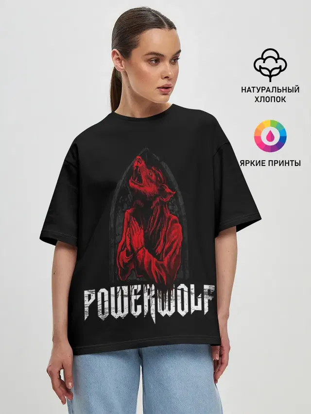 Женская футболка оверсайз с принтом «Разный рок — POWERWOLF»