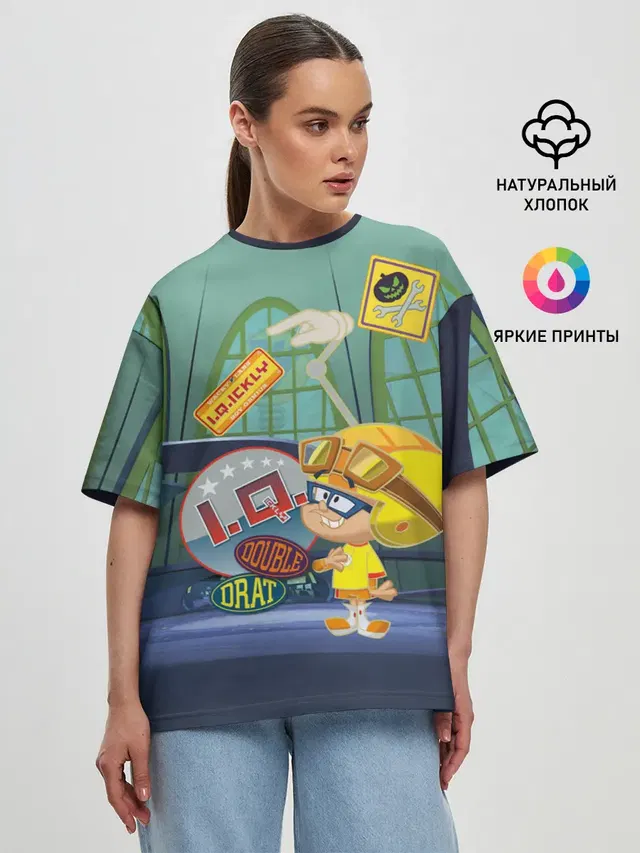 Женская футболка оверсайз с принтом «Безумные гонки — IQ Wacky Races»