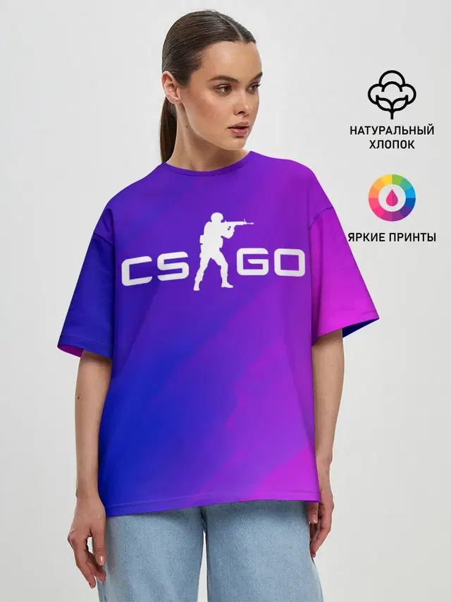 Женская футболка оверсайз с принтом «armed soldier — CS GO»