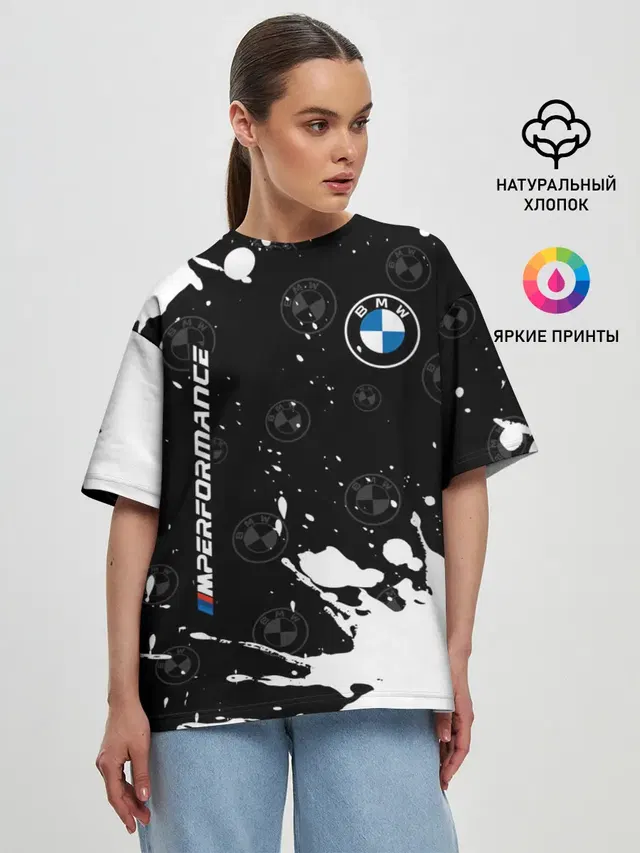 Женская футболка оверсайз с принтом «BMW»