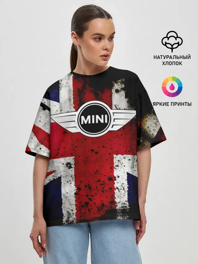Женская футболка оверсайз с принтом «BMW — Mini Cooper»