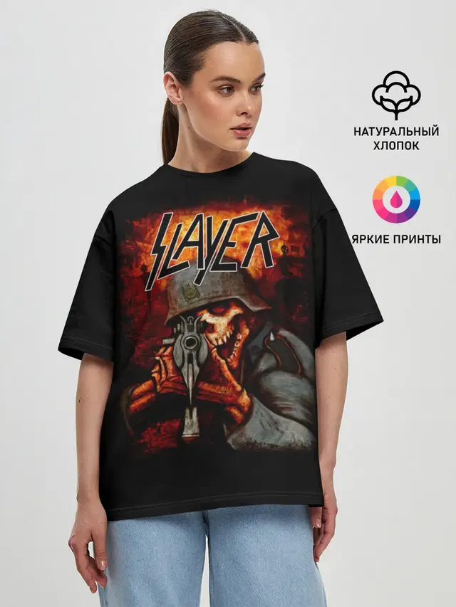 Женская футболка оверсайз с принтом «Slayer — СЛЭЙЕР»