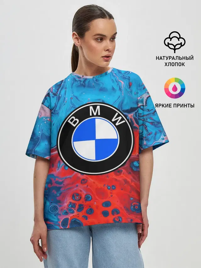 Женская футболка оверсайз с принтом «BMW»