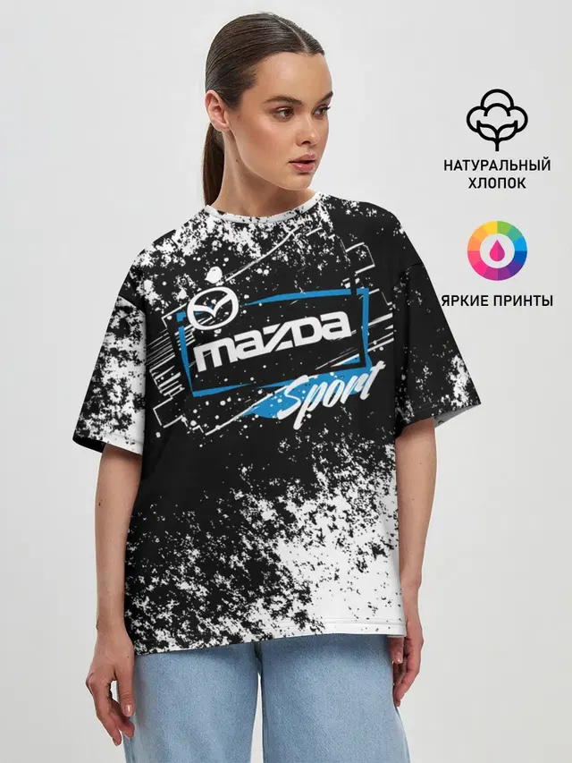 Женская футболка оверсайз с принтом «Mazda — MAZDA SPORT»