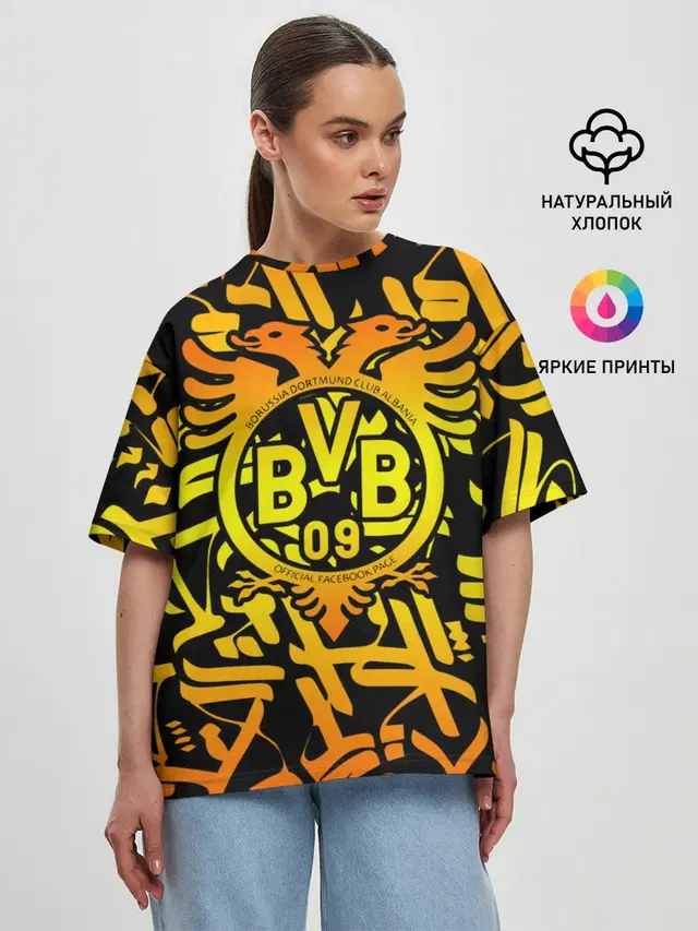 Женская футболка оверсайз с принтом «Double-headed eagle — FC Borussia»